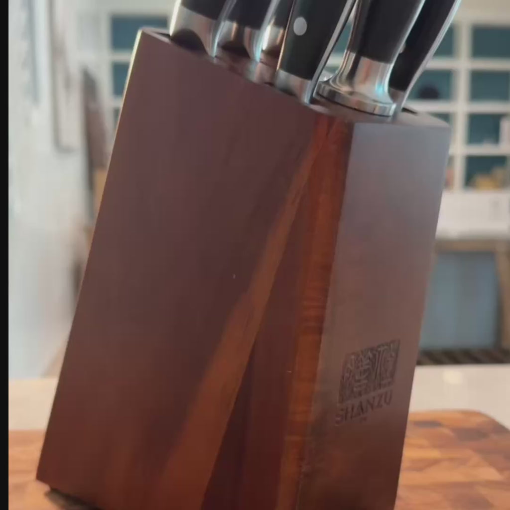 SHAN ZU PRO | 7-Piece Damascus Kitchen Knife Set with Block + Heavy-Duty Kitchen Scissors