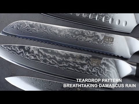 SHAN ZU 7-PCS Damascus PRO Knife Set with Block | Ultimate Kitchen Cutlery | Razor Sharp Meat Cleaver and Vegetable Kitchen Knife