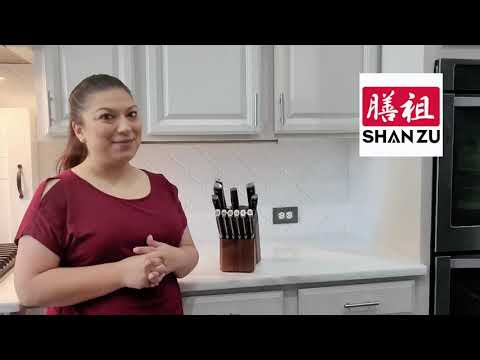 SHAN ZU High Carbon Stainless Steel 14-PCS Kitchen Knife Block Set | Japanese Cooking Knife Set with Gift Box