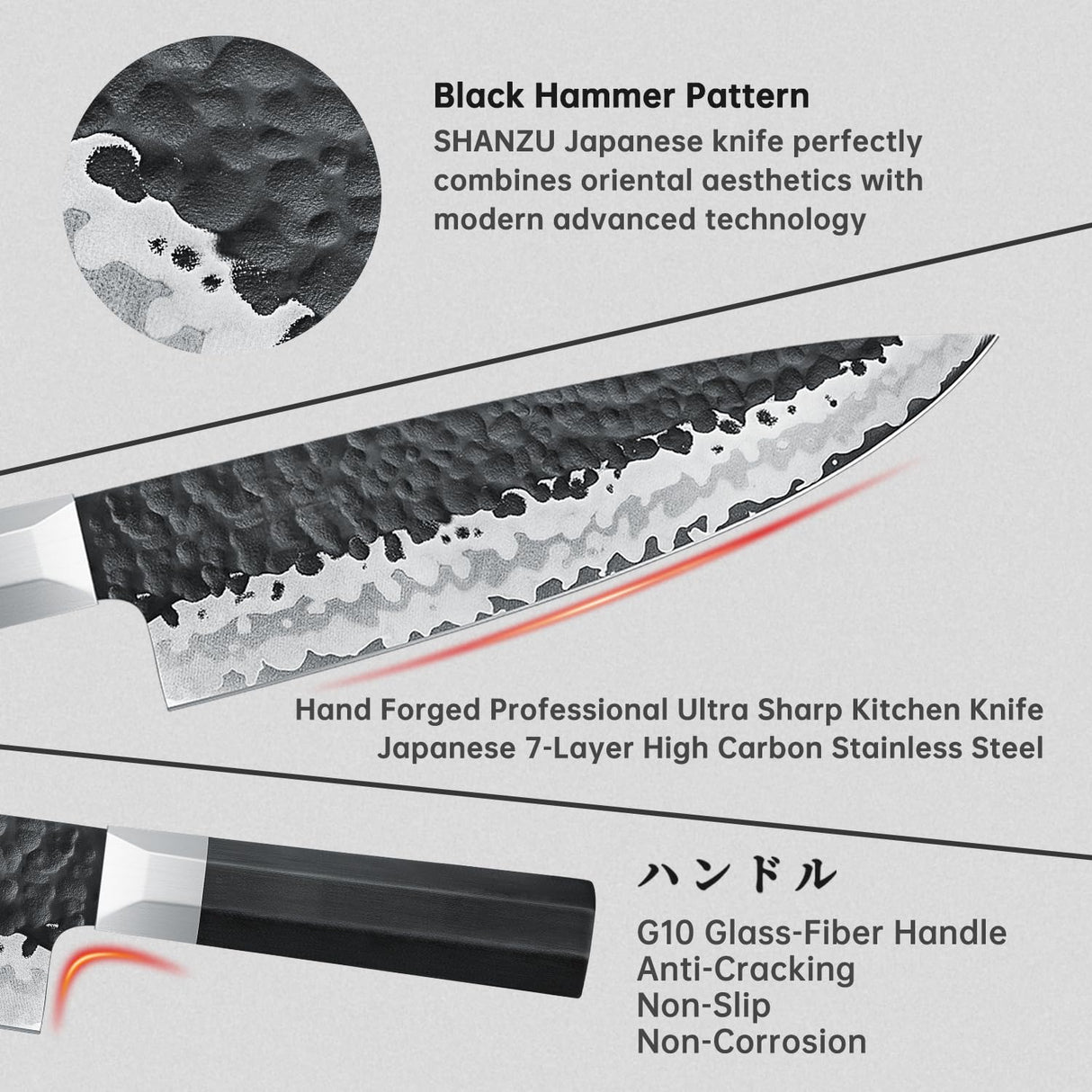 Takumi  Series 7-Piece  Knife Block Set, Japanese Steel Knife Core, G10 Fiberglass Handle