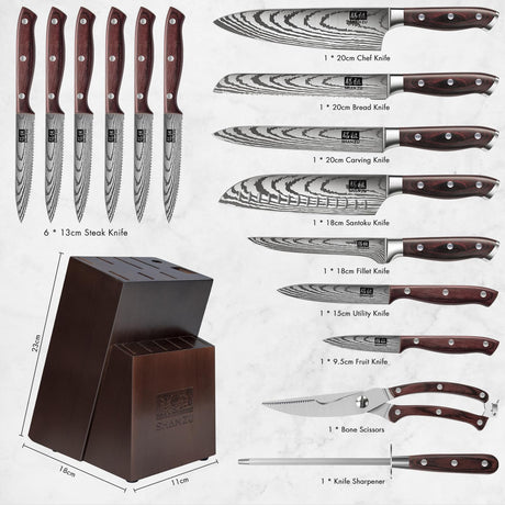 16-PCS Pakkawood Handle Kitchen Knife Set